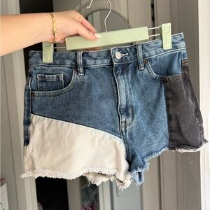 PacSun Blue and Black Colorblock Jean Shorts